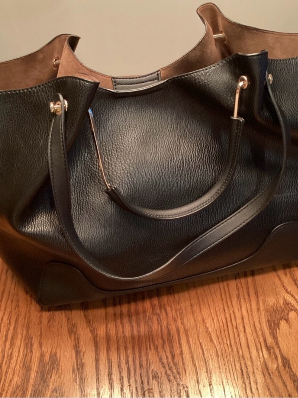 Classic Black Leather Tote Handbag